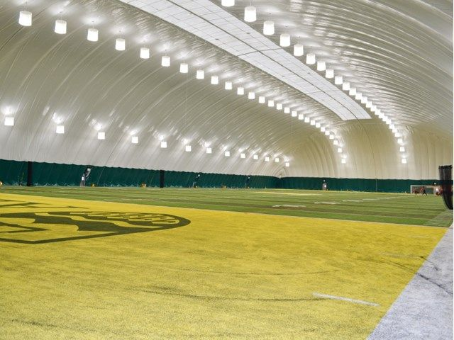 Indoor turf field inside the Foote Field dome at the University of Alberta South Campus